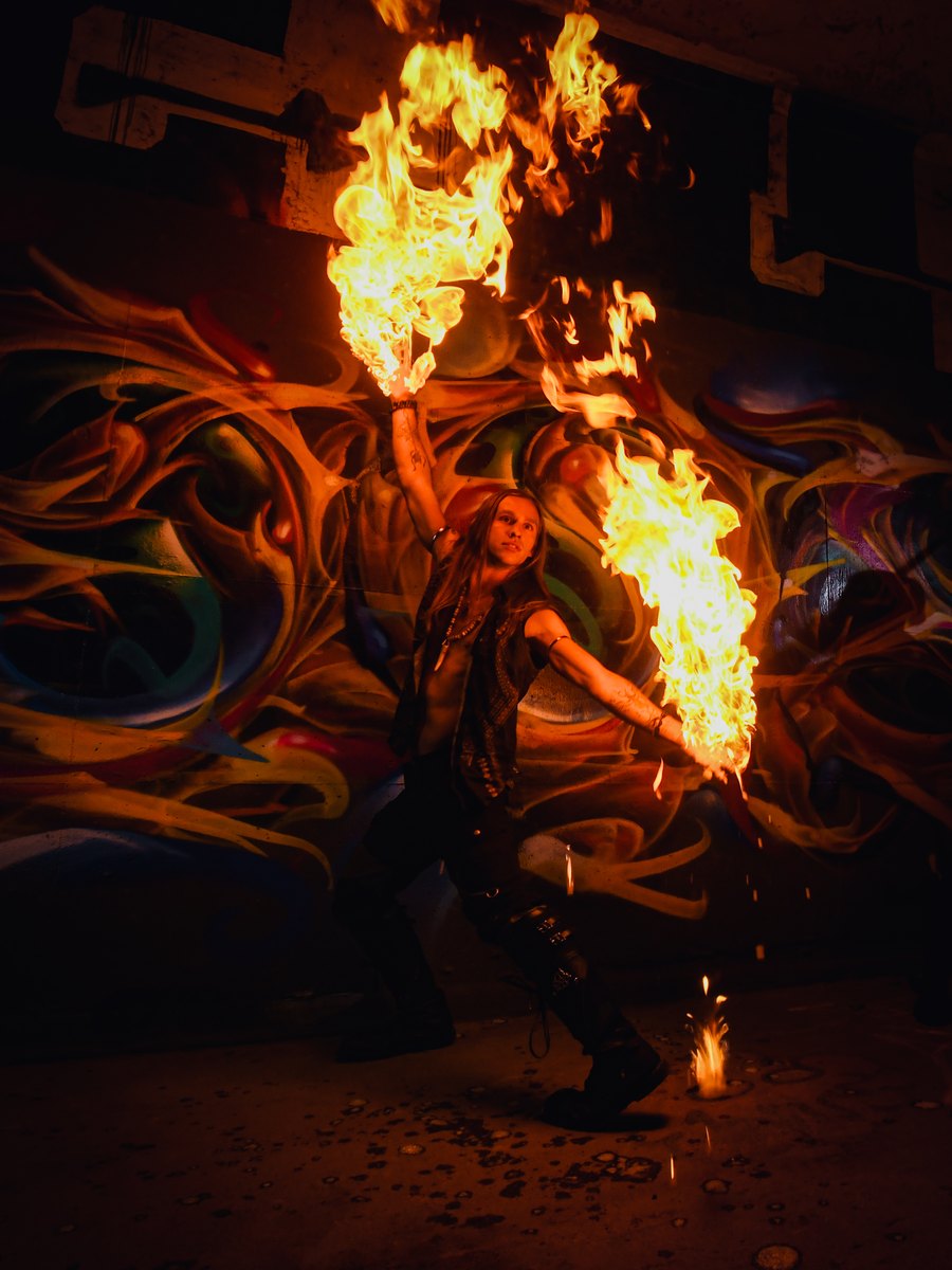 Garrett Brown performing fire artistry for Sutra Productions